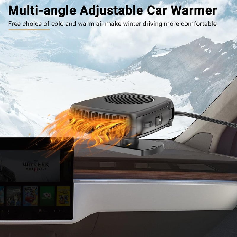 Ouffun 200W Portable Car Heater, 12 Volt Heater for Car, Auto Car Heaters, Car Windshield Defogger Defroster,2 in 1 Fast Heating & Cooling, Auto Ceramic Heater Fan 360 Degree Rotary Defroster Defogger - Image 3